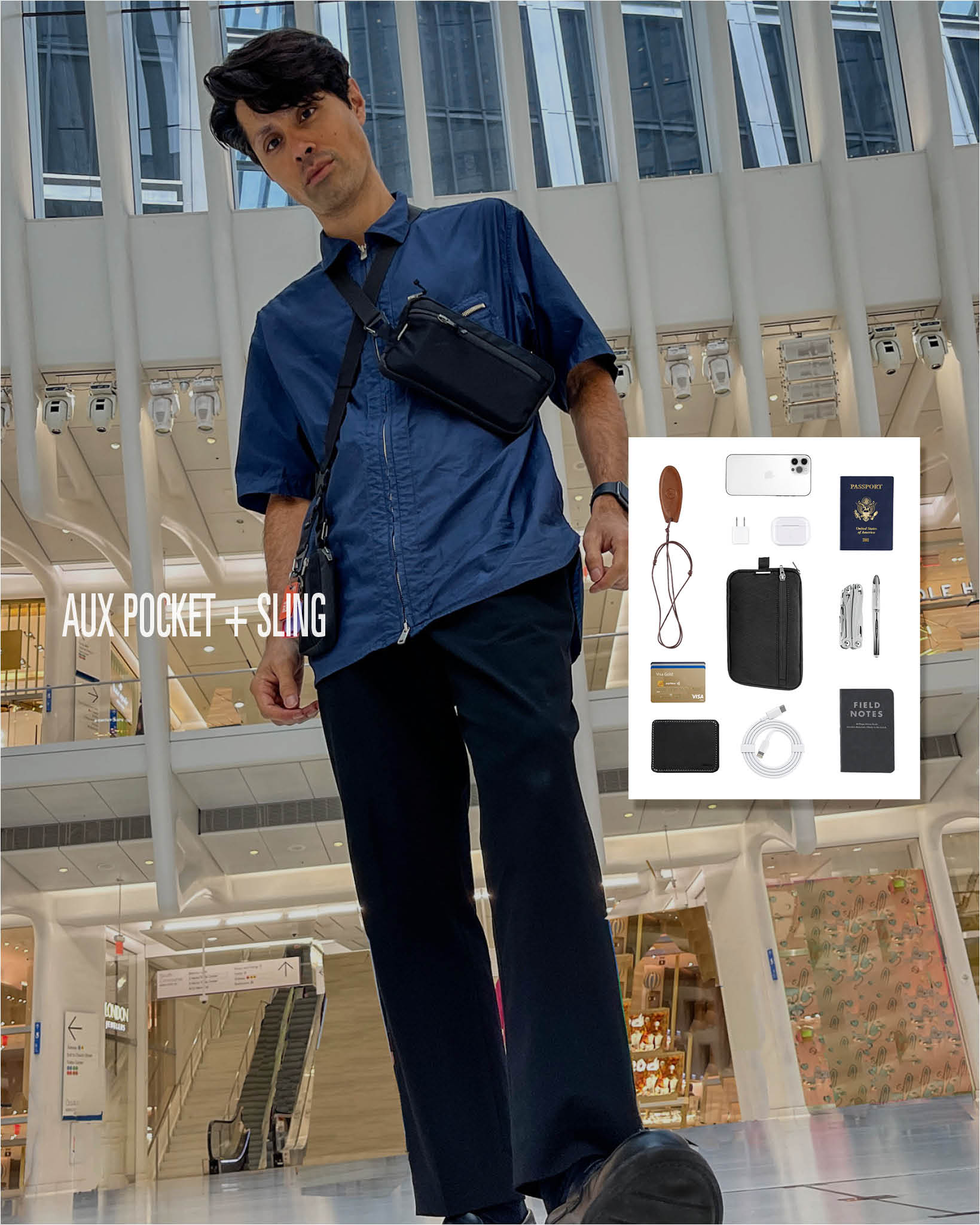bolstr AUX Pocket Small Crossbody Bag and Sling Men - Minimal EDC